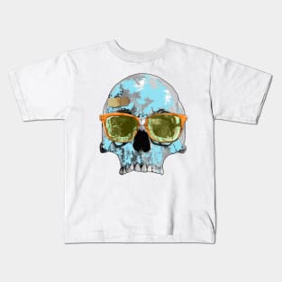 Turquoise skull with plaster bandage and broken sun glasses Kids T-Shirt